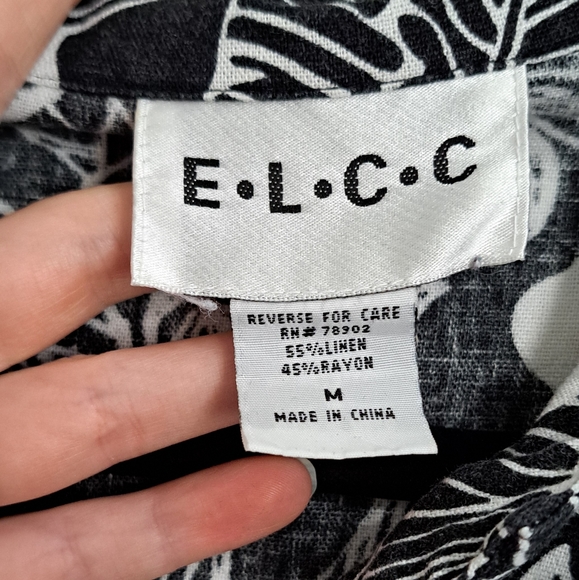 E.L.C.C. Linen-Blend Hawaiian Button-Up Shirt – Women’s M (Black & White Floral) - Picture 2 of 6